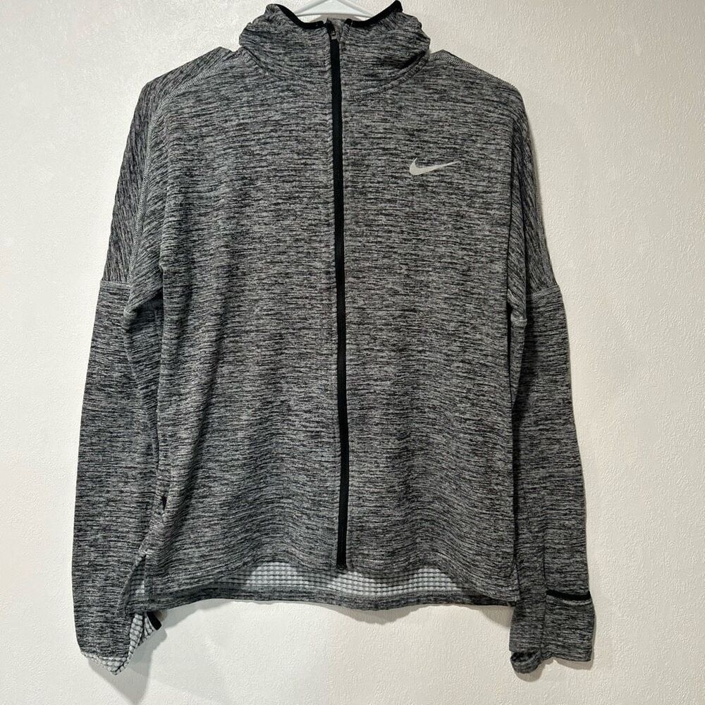 Nike Dri-Fit Running Jacket Small Hooded Gray Heather Full Zip Long Sleeves